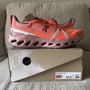 On Cloudsurfer Trail Shoes Mens Size 12.5 Trail Hiking Running Flame Dustrose